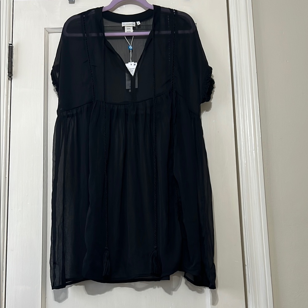 Bleu Rod Beattie Black Short Fringed Sleeve front tie Coverup